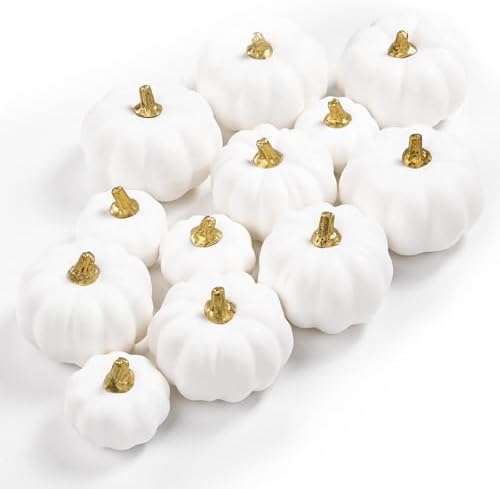 Ywlake 12 Pcs Artificial White Pumpkins Fall Decor