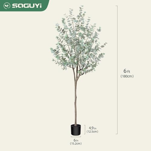 6ft Artificial Eucalyptus Tree with White Leaves and Plastic Pot