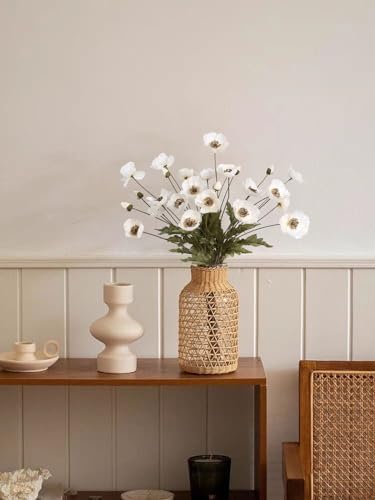 IPOPU White Artificial Poppy Flowers 6pcs with Stems