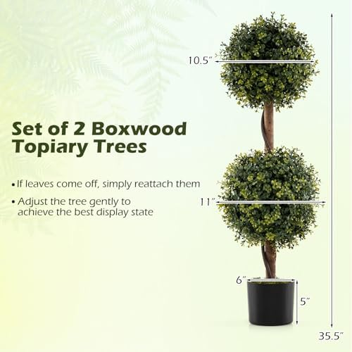 Goplus 3 Ft Artificial Boxwood Topiary Trees Set of 2