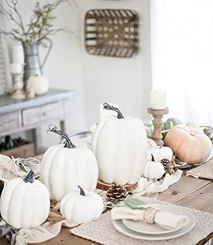 DearHouse 8Pcs Artificial Pumpkins Fall Decor Set with 2Pcs Pinecones