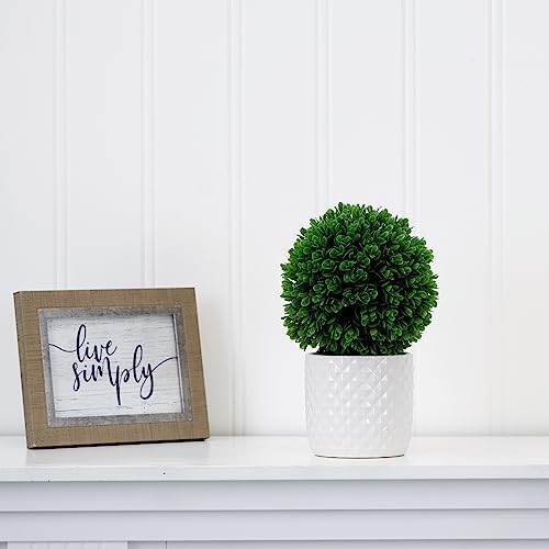 Nearly Natural 10 Inch Artificial Boxwood Topiary with Decorative Planter