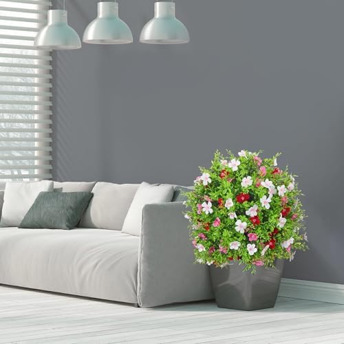 2 Pack 216 Inch Artificial Topiary Ball Trees with Flowers