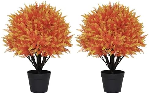 24 Inch Artificial Cedar Topiary Trees Set of 2