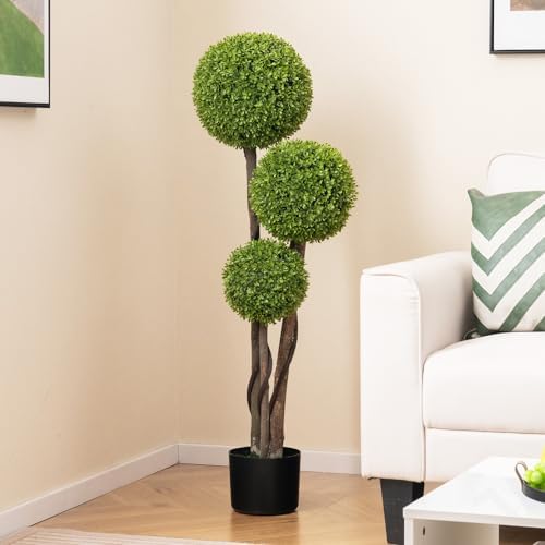Goplus 4ft Artificial Boxwood Topiary Ball Tree