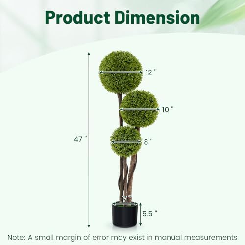 Goplus 4ft Artificial Boxwood Topiary Ball Tree