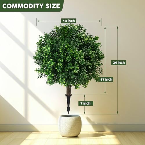 24 Inch High Artificial Boxwood Topiary Ball Set of 2 with Stakes