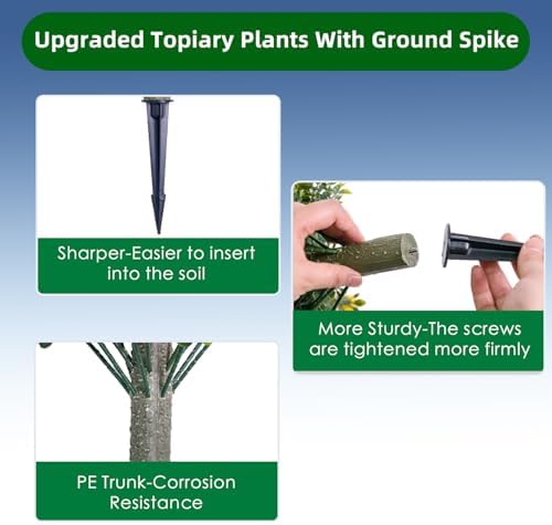 Set of 2 Artificial Red Topiary Ball Trees with Metal Stakes