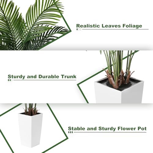 FEELEAD 5FT Artificial Golden Cane Palm Tree with White Planter