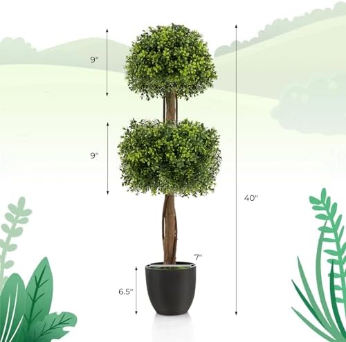 Goplus 40 Inch Artificial Boxwood Topiary Ball Tree