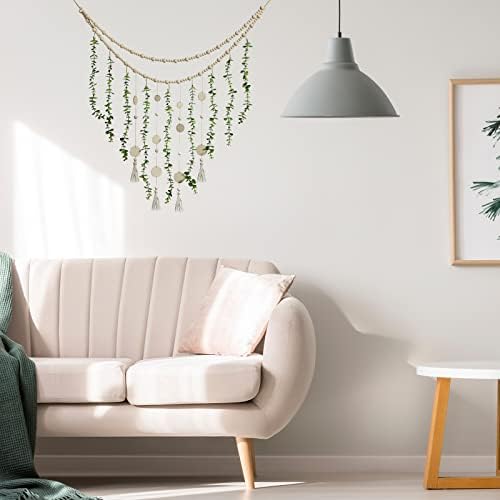Jetec Boho Wall Hanging with Wooden Beads and Eucalyptus Leaves