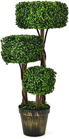 Goplus 36 Inch Artificial Triple Square Boxwood Topiary Tree