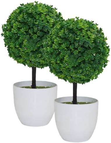2PCS 10 Inch Artificial Topiary Trees in Pot Decor