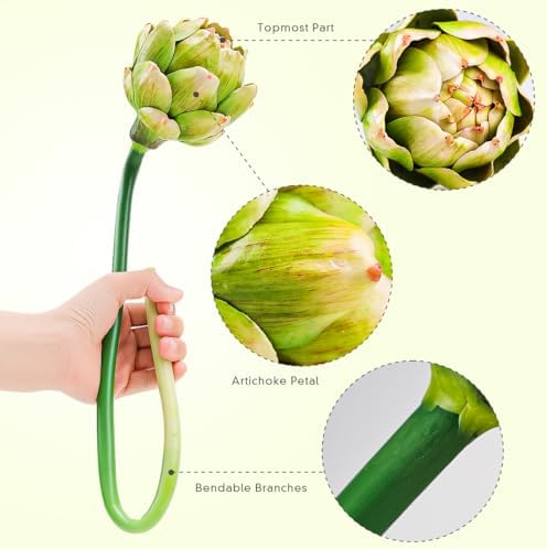 Gresorth 3 Pcs Artificial Artichoke Branches Green