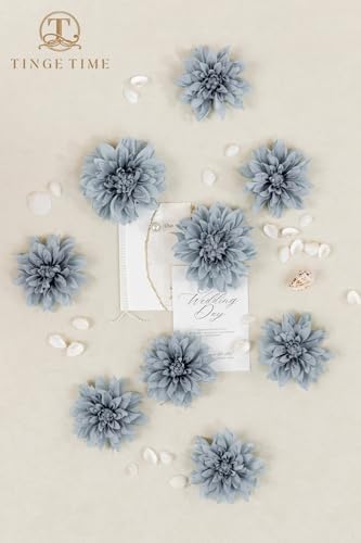 TINGE TIME 20pcs Silk Dahlia Artificial Flowers Dusty Blue