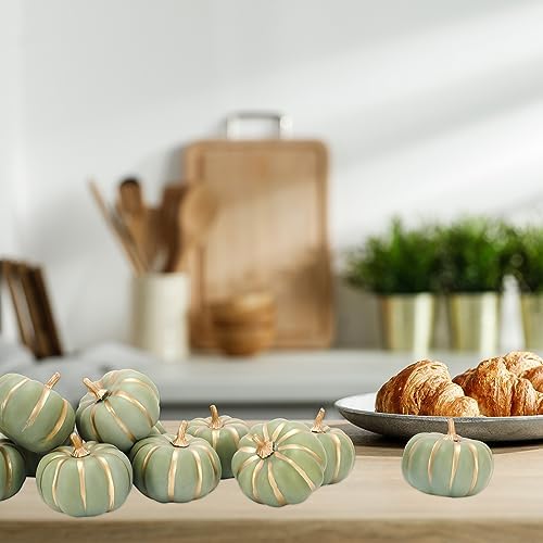 Whaline Green Artificial Pumpkins with Gold Edges 12Pcs