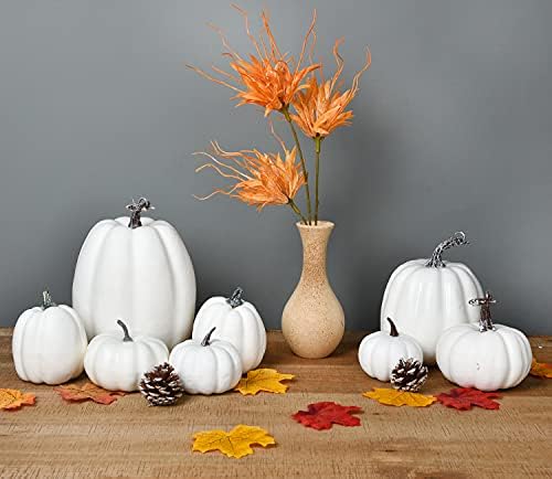 DearHouse 8Pcs Artificial Pumpkins Fall Decor Set with 2Pcs Pinecones