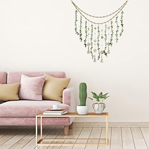 Jetec Boho Wall Hanging with Wooden Beads and Eucalyptus Leaves