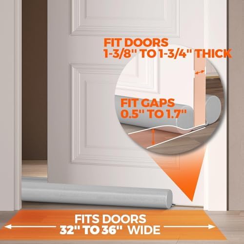 Holikme Door Draft Stopper 2x36 Inch Grey