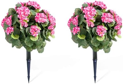 GarveeHome 216 inch Artificial Topiary Ball Set of 2 with Metal Spikes Pink
