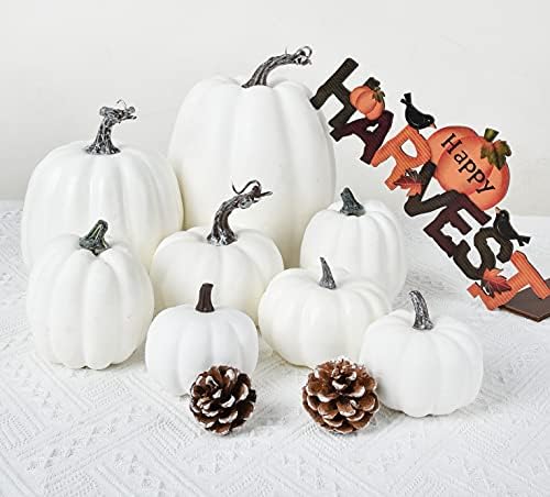 DearHouse 8Pcs Artificial Pumpkins Fall Decor Set with 2Pcs Pinecones