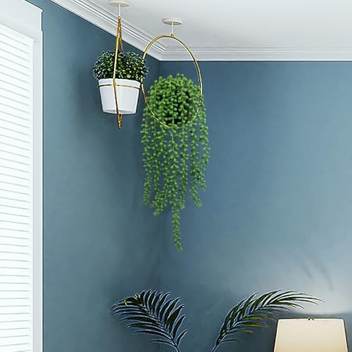 LOYWREE Artificial String of Pearls Hanging Plant in Black Pot