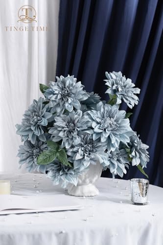 TINGE TIME 20pcs Silk Dahlia Artificial Flowers Dusty Blue