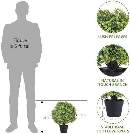 THE BLOOM TIMES 2ft Artificial Boxwood Topiary Set of 2