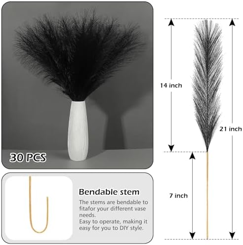 SeptCat 30 Pcs Black Pampas Grass Decor