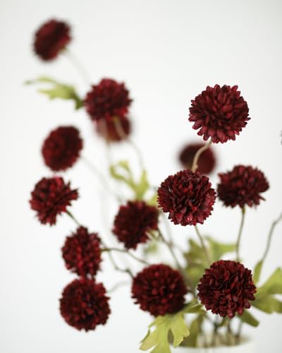 DuHouse 6pcs Artificial Flowers Faux Silk Pompon Mum with Stems