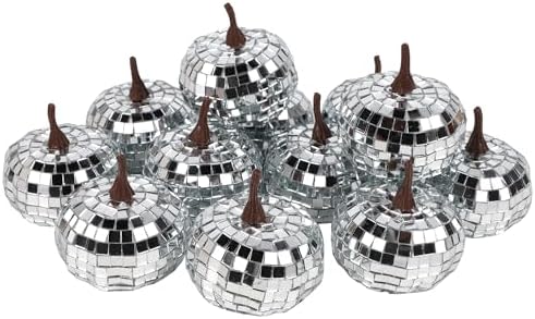 Winemana 12 Pack Silver Glitter Pumpkins Fall Decor