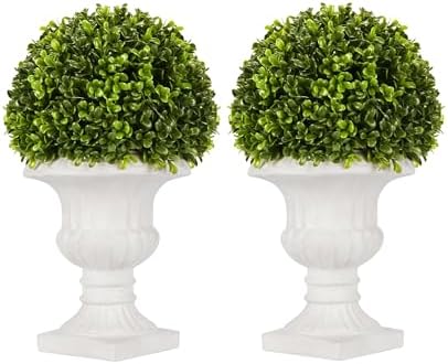 2 Pack Artificial Boxwood Topiary with Lights in Urn Container