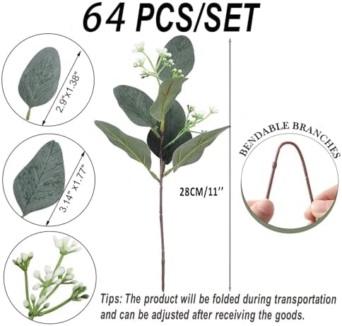 64 pcs Artificial Greenery Stems with 384 Leaves for Floral Arrangements