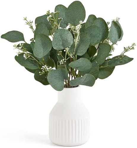 Dahey Artificial Eucalyptus Stems White Ceramic Vase Centerpiece