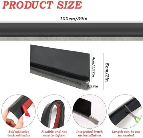 2 Pcs Door Sweep with Brush and Self Adhesive Seal