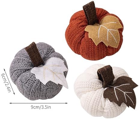BestAlice Artificial Crochet Knit Pumpkins Set of 3