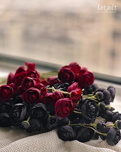 Letjolt 18 Pcs Dark Red Ranunculus Artificial Flowers Wedding Bouquets Centerpieces