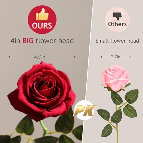Alecono Real Touch Artificial Roses 20Pcs 4in Red Velvet Flowers