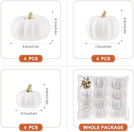 Ywlake 12 Pcs Artificial White Pumpkins Fall Decor