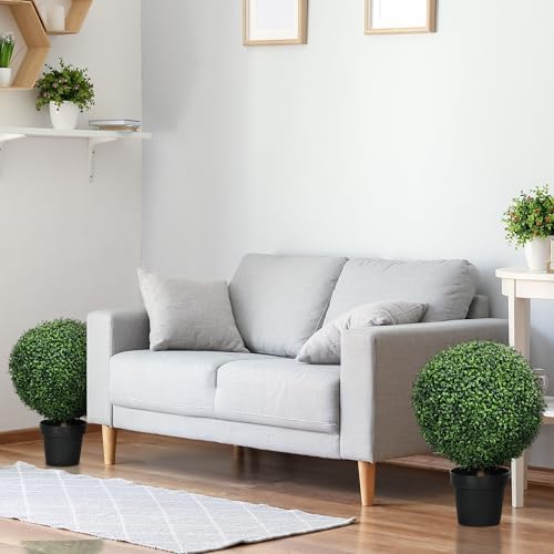 HOMCOM Artificial Trees Set of 2 24 Inch Green Boxwood Topiary