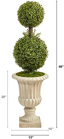 Nearly Natural 4ft Double Boxwood Topiary with Sand Urn