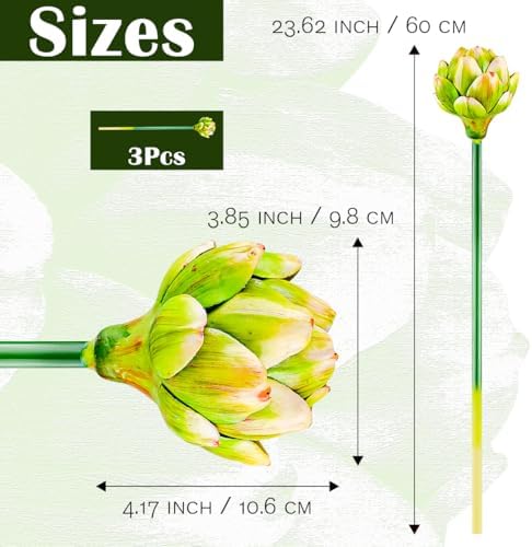 Gresorth 3 Pcs Artificial Artichoke Branches Green