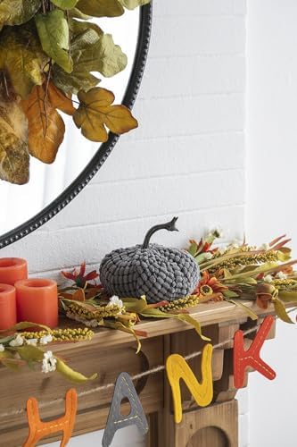 Farmhouse Weighted Pumpkins Set of 2 Gray Chenille Fall Decor