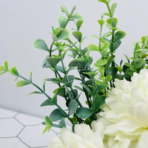 LADADA Artificial Hydrangea and Eucalyptus Fake Plant in White Ceramic Vase