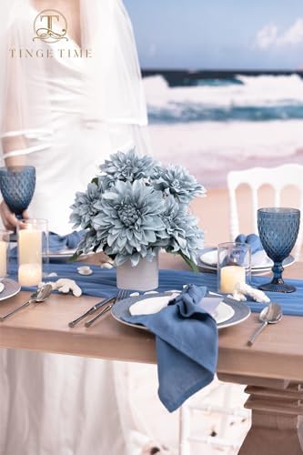 TINGE TIME 20pcs Silk Dahlia Artificial Flowers Dusty Blue
