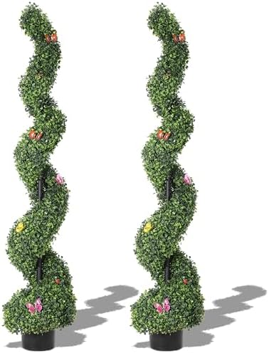GarveeHome 5 Ft Artificial Boxwood Spiral Topiary Trees