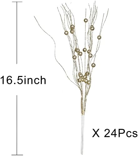 24 Pieces Christmas Glitter Berry Stems for Decor