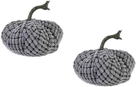Farmhouse Weighted Pumpkins Set of 2 Gray Chenille Fall Decor