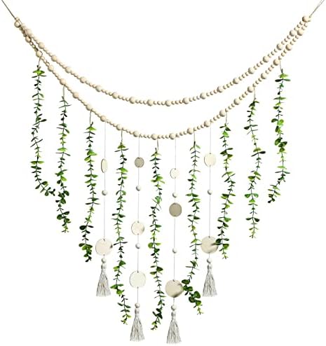 Jetec Boho Wall Hanging with Wooden Beads and Eucalyptus Leaves