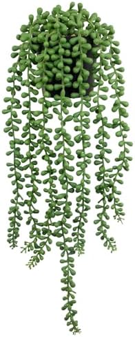 LOYWREE Artificial String of Pearls Hanging Plant in Black Pot